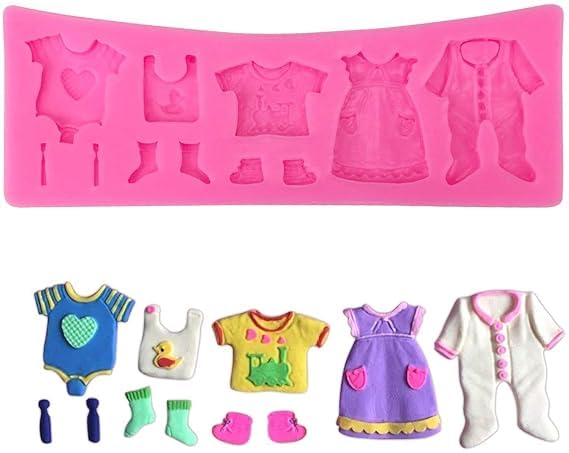 MOMISY 3D Baby Clothes Silicone Fondant Mold High Definition Quality Baby Shower Cake Topper DIY Cupcake Decoration Birthday Party Tool for Sugarcraft, Chocolate, Resin, Candy (Pink)
