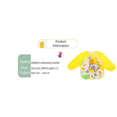 MOMISY Waterproof Art Smock Painting Apron Bib Full Sleeve Cartoon Animal for kids children Infants Toddler baby Boys Girls-Yellow Monkey