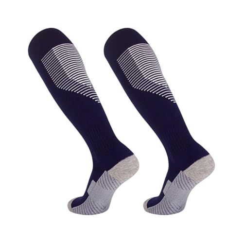 MOMISY Soccer Football Athletic Sports knee High Cotton Blend Socks for Men & Women | Odour Free, Superior Grip-Pack of 1 (Navy White)