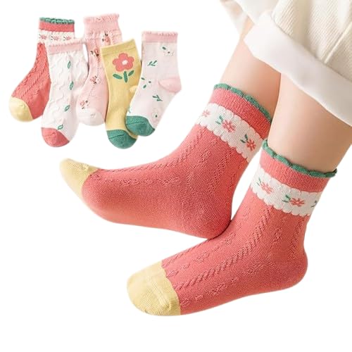 MOMISY 5 Pairs Baby kids Girl Boys Toddlers InfantmCotton Stretch Baby Socks (IN, Age, 1 Year, 3 Years, Pink Flower)