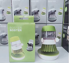 MOMISY Plastic Cleaning Brush with Soap Dispenser for Kitchen, Sink, Dish Washer with Storage Stand-Pack of 2 (Grey, Green