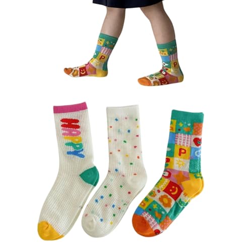 MOMISY Kids Crew Socks, 3 Pairs, Baby and Children Sizes (IN, Age, 3 Years, 5 Years, Alphabet)