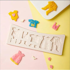 MOMISY 3D Baby Clothes Silicone Fondant Mold High Definition Quality Baby Shower Cake Topper DIY Cupcake Decoration Birthday Party Tool for Sugarcraft, Chocolate, Resin, Candy (Grey)