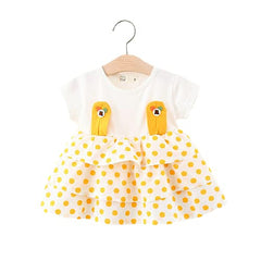 MOMISY Baby Girl Short Sleeves Infant Toddler Summer Frock Clothes Set- Yellow&White-L (1 Years to 2 Years)