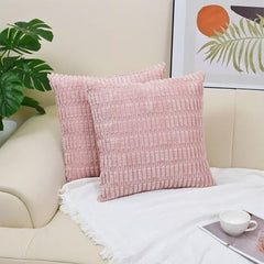 MOMISY Corduroy Cushion Throw Pillow Covers Pink 45 x 45cm, 18x18 inch (2, Pink)