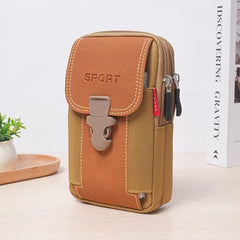 MOMISY Men's Nylon Utility Pouch, Multi-Compartment Travel Phone Bag with Buckle, 17 x 10.5 x 5 cm, Khaki