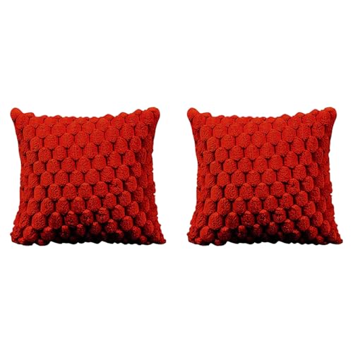 MOMISY Corduroy Cushion Throw Pillow Covers, Honeycomb Pattern, 45 x 45 cm, Pack of 2 (Red)