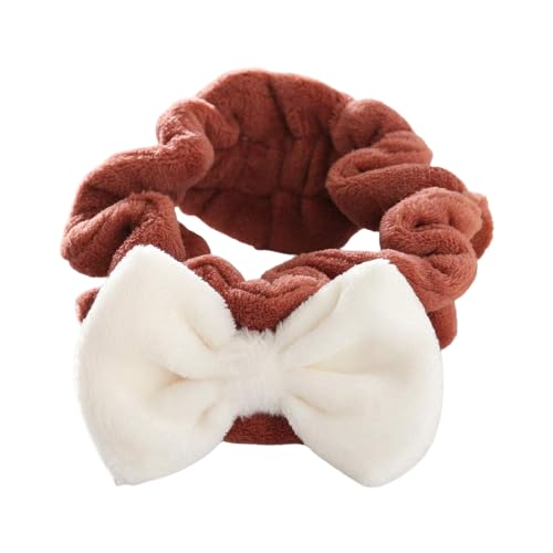 MOMISY Spa Makeup Facial Yoga Sports Elastic Headband Bow Hair Band for Women and Girls Shower (Brown White)