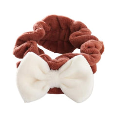 MOMISY Spa Makeup Facial Yoga Sports Elastic Headband Bow Hair Band for Women and Girls Shower (Brown White)