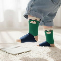 MOMISY 5 Pairs Baby kids Girl Boys Toddlers Infant Children Cotton Stretch Ankle Socks (IN, Age, 3 Years, 5 Years, Navy Green Bear)