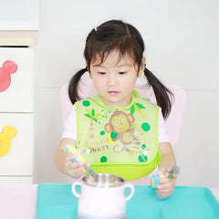 MOMISY Baby Bib For Newborn Waterproof Silicone Apron Wipeable Stain Resistant With pocket For 6 months and up (Green-Monkey)