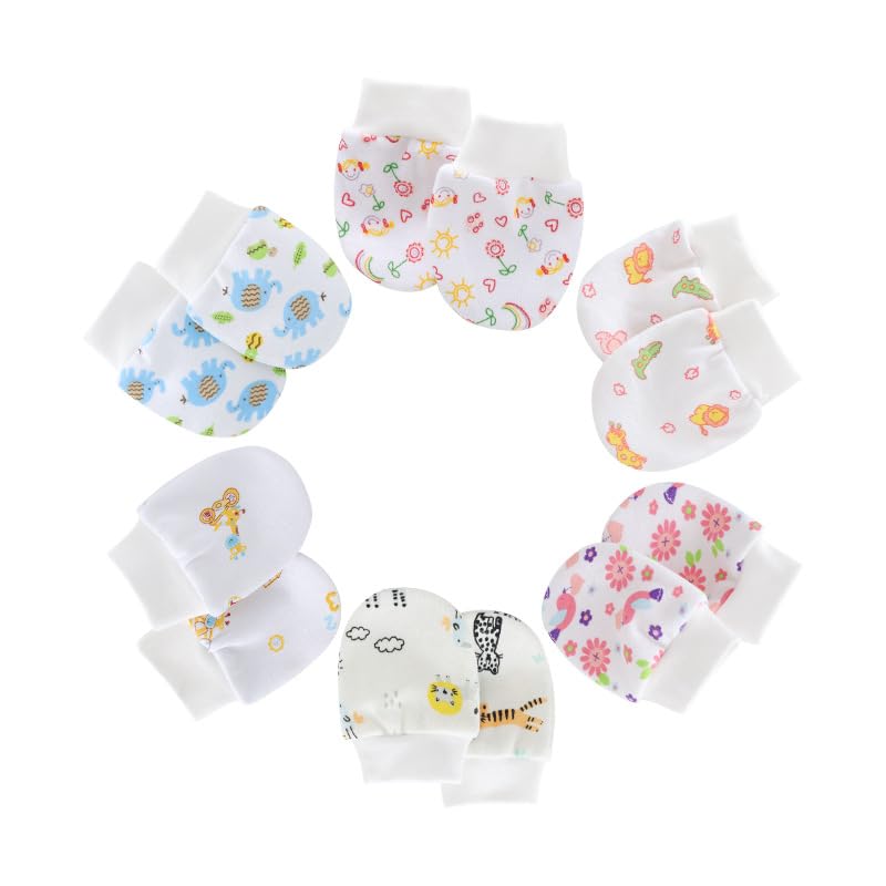 MOMISY Newborn Premium Cotton Mittens Set/Hand Gloves/Muthi. (0-6 Months)-06 Pairs-Multicolor