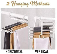 MOMISY 5 in 1 Stainless Steel Foldable Hangers for Clothes Pant Hanging Multi-Layer Multi Purpose Space Saving Magic for Wardrobe (Pack of 1)