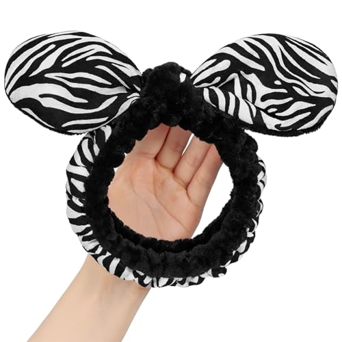 MOMISY Spa Headband for Women, Washable Facial Band, Elastic Hair Band, Makeup Wrap (Zebra-Black, Free)
