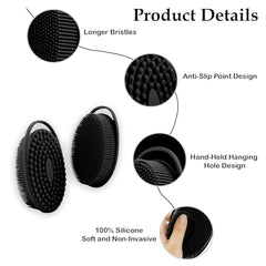MOMISY 2-in-1 Silicone Body and Shampoo Brush, Exfoliating Bath Scrubber, Scalp Massager with Flat Head (Black)