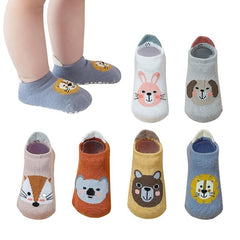 MOMISY Animal Pattern Cotton Non-Slip Ankle Socks, 6 Pairs, Toddler Baby Boys Girls, Warm Anti-Skid Infant Socks (IN, Age, 0 Months, 12 Months, Animal/)