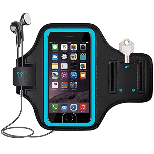 MOMISY Armband Arm Band Bag for Mobile for Cycling, Running, Jogging, Gym Exercise, Outdoor Sports Waterproof Compatible with iPhone & Other Phones, Size up to 7.0 inch (Blue)