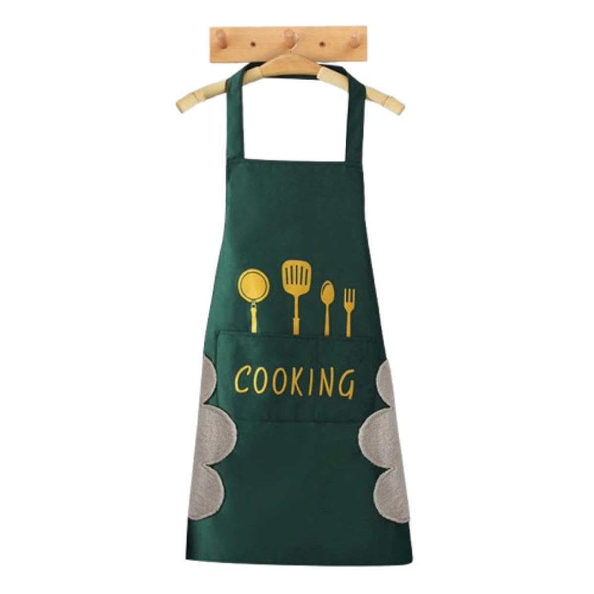 MOMISY Waterproof Kitchen Apron, Cooking Apron with Pockets, Side Towel for Hand Wiping, Suitable for Men and Women (Green)