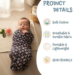 MOMISY isting Content Content generated Baby Photography Photoshoot Props Breathable Blanket Swaddle Cotton Wrap- Rose Print (Navy)