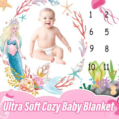 MOMISY Milestone Blanket for Baby, Light and Thin Flannel Blanket Background for Baby New Born Blanket Photoshoot Props (Mermaid, 135 * 100 CM)