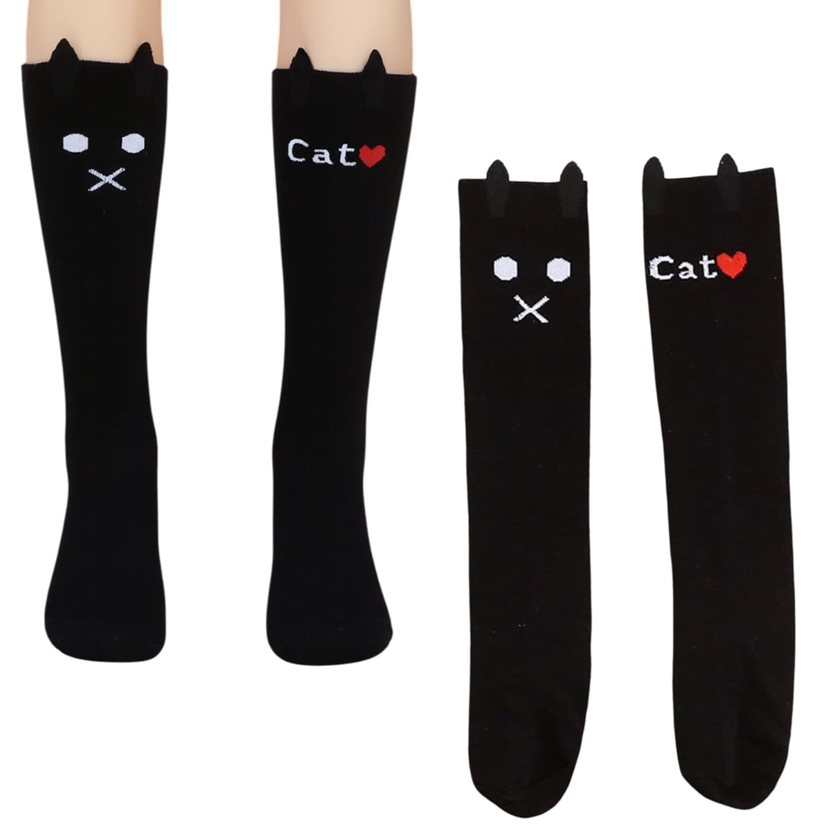 MOMISY 1 Pair of Baby Spring Winter And Autumn Combed Cotton Long Tube Knee-High Socks Suitable Age of 3 to 12 Years (LoveCatSolid, 3-12Y)