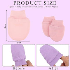 MOMISY Newborn Premium Cotton Mittens Set/Hand Gloves/Muthi. (0-6 Months)-06 Pairs-Solid-Multicolor