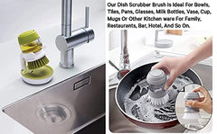 MOMISY Plastic Cleaning Brush with Soap Dispenser for Kitchen, Sink, Dish Washer with Storage Stand-Pack of 2 (Grey, Green