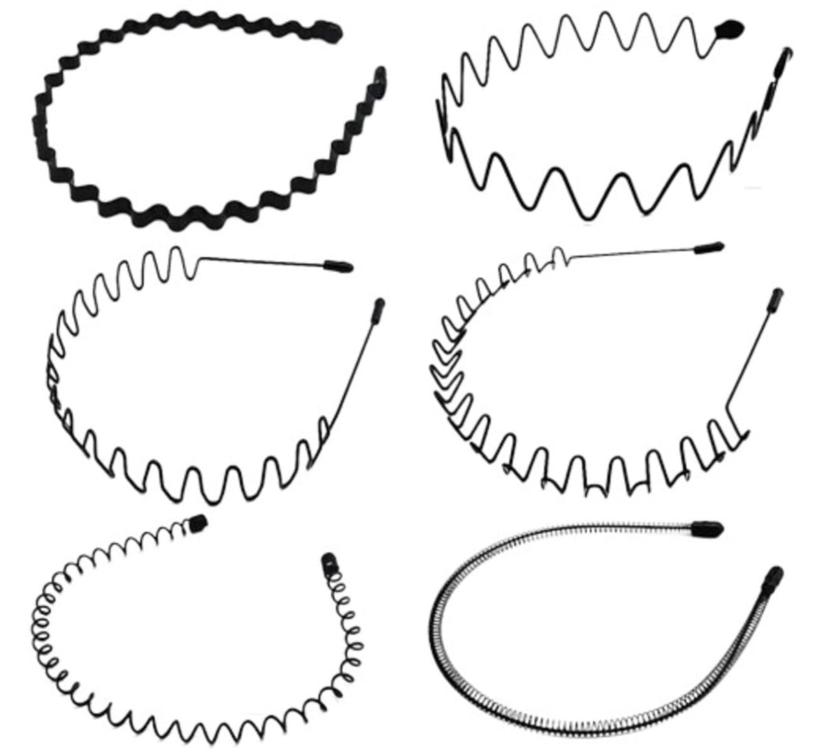 MOMISY Hair Accessories, 6 Pieces Black Flexible Metal Wavy Zig Zag Chain Hair Bands, Headbands for Unisex Men, Women