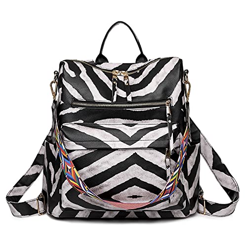 MOMISY Backpack Women Rucksack handbag and Shoulder PU Leather Travel Daypack Waterproof Ladies Girls College School Bag- Black Zebra