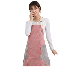 MOMISY Kitchen Cooking Apron with Pocket and 2 Stitched Towels Waterproof Adjustable Durable Stripe Kitchen Women Men Apron with Pockets Bib