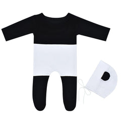MOMISY Panda Design Baby Photography Costume Set, Black and White Jumpsuit with Matching Cap