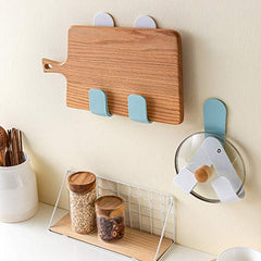 MOMISY Plastic Self Adhesive Pot Lid Holder No-Punch Wall-Mounted Rotatable Rack Hanging Pan Cover Organizer Kitchen Tools (Blue Hook)