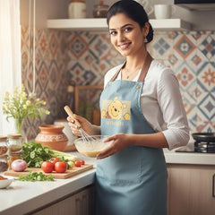 MOMISY Kitchen Apron with Front Pocket – Cute Cartoon Cooking Apron (Blue)
