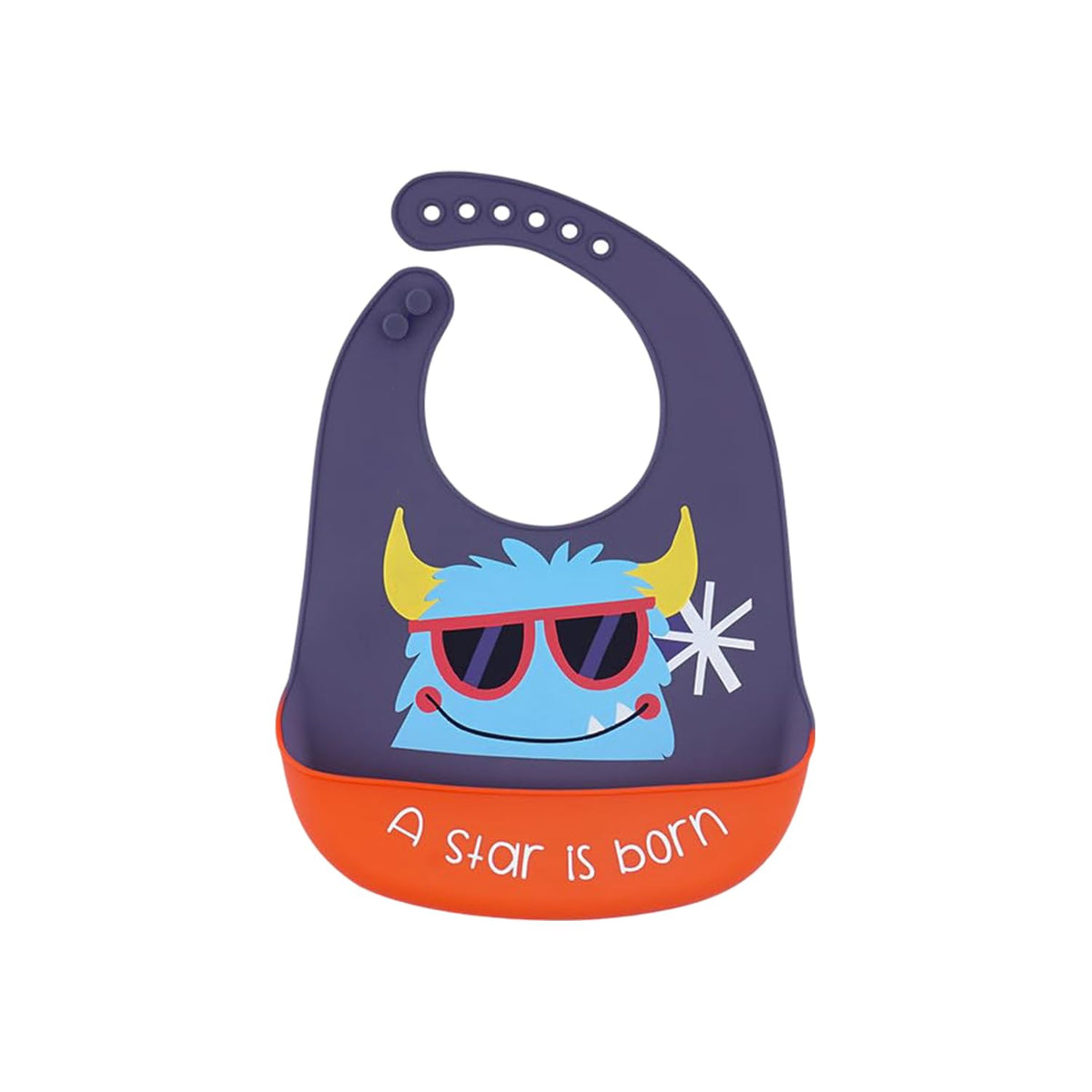 MOMISY Baby Bib For Newborn Waterproof Silicone Apron Wipeable Stain Resistant With pocket For 6 months and up (1, GreyPurpleStar)