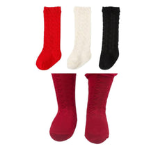 MOMISY 3 Pairs of Baby Spring Winter And Autumn Combed Cotton Long Tube Knee-High Socks (IN, Age, 0 Months, 12 Months, RedBlackOffWhite)