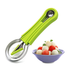 MOMISY Melon Baller Scoop Set, Professional 4 in 1 Stainless Steel Fruit Carving Tools Set,Fruit Scooper Seed Remover Watermelon Knife for Dig Pulp Separator (4 in 1 Scoop) (Sky Blue)
