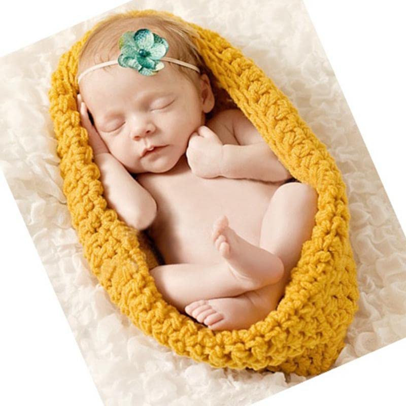 MOMISY Knitted Cocoon Nest New Born Baby Pod Sleeping Bag Photography Prop (Turmeric)