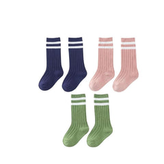 MOMISY 3 Pairs Combed Cotton Knee-High Socks, Striped (IN, Age, 1 Year, 3 Years, Striped)
