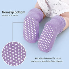 MOMISY Baby Girl Boys Non Slip Trainer Toddlers Infant Cotton Stretch Anti-Slip Socks-6 Pairs (Dotted-Striped, 6 to 12 Months)