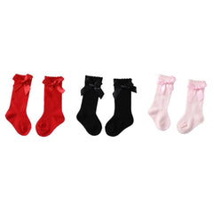 MOMISY 3 Pairs of Baby Spring Winter And Autumn Combed Cotton Long Tube Knee-High Socks (RedBlackPink, 0-1Y)