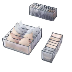 MOMISY Bra Socks Underwear Organizer Folding Closet Storage Boxes Clothes Separated Organizer 6/7/11 Compartments Grids Drawer Organizer, Pack of 3 (Grey)
