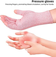 MOMISY Arthritis Gloves Women Men Hand Fingerless Compression Wrist Support Therapy Relieve Pain from Rheumatoid RSI Carpal Tunnel for Typing Dailywork-1 Pair, Pink, S