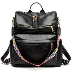 MOMISY Backpack Purse Women Vintage Multipurpose Rucksack Design handbag and Shoulder Bag PU Leather Travel Daypack Bag Waterproof Ladies Girls College School Bag-Black