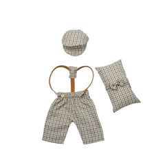 MOMISY Baby Photography Props Set, 4 Pieces, Gentleman Cap with Bow, Pillow and Dungaree (Khaki Grey, 0-3 Months)