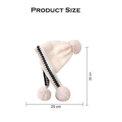 MOMISY Girl's Winter Warm Pom-Pom Balaclava Hat Full Cover Earflap Hood Cap_5-10 Years (Beige)