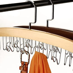 MOMISY Wooden Hanger with 12 Hooks Adjustable Tie, Belt, Scarf & Jewelry Organizer, Brown, Glossy Finish