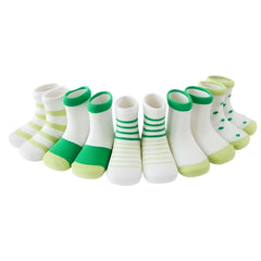MOMISY 5 Pairs Girl Boys Tube Socks Toddlers Infant Solid Color Boat Spring and Autumn Socks Stretch Baby kids Sock (IN, Age, 0 Months, 12 Months, Green Stripe Polka)
