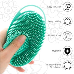 MOMISY 2-in-1 Silicone Body and Shampoo Brush, Exfoliating Bath Scrubber, Scalp Massager with Flat Head (Green)