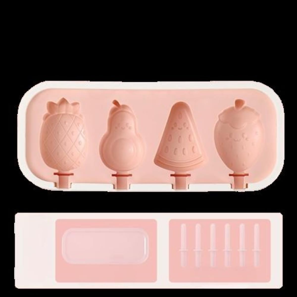 MOMISY Silicone Ice Cream Mold 4 Cell Popsicle Molds for DIY Homemade Desserts Freezer Fruit Juices Ice Pop Maker Mould (Fruit)