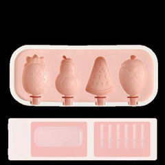 MOMISY Silicone Ice Cream Mold 4 Cell Popsicle Molds for DIY Homemade Desserts Freezer Fruit Juices Ice Pop Maker Mould (Fruit)